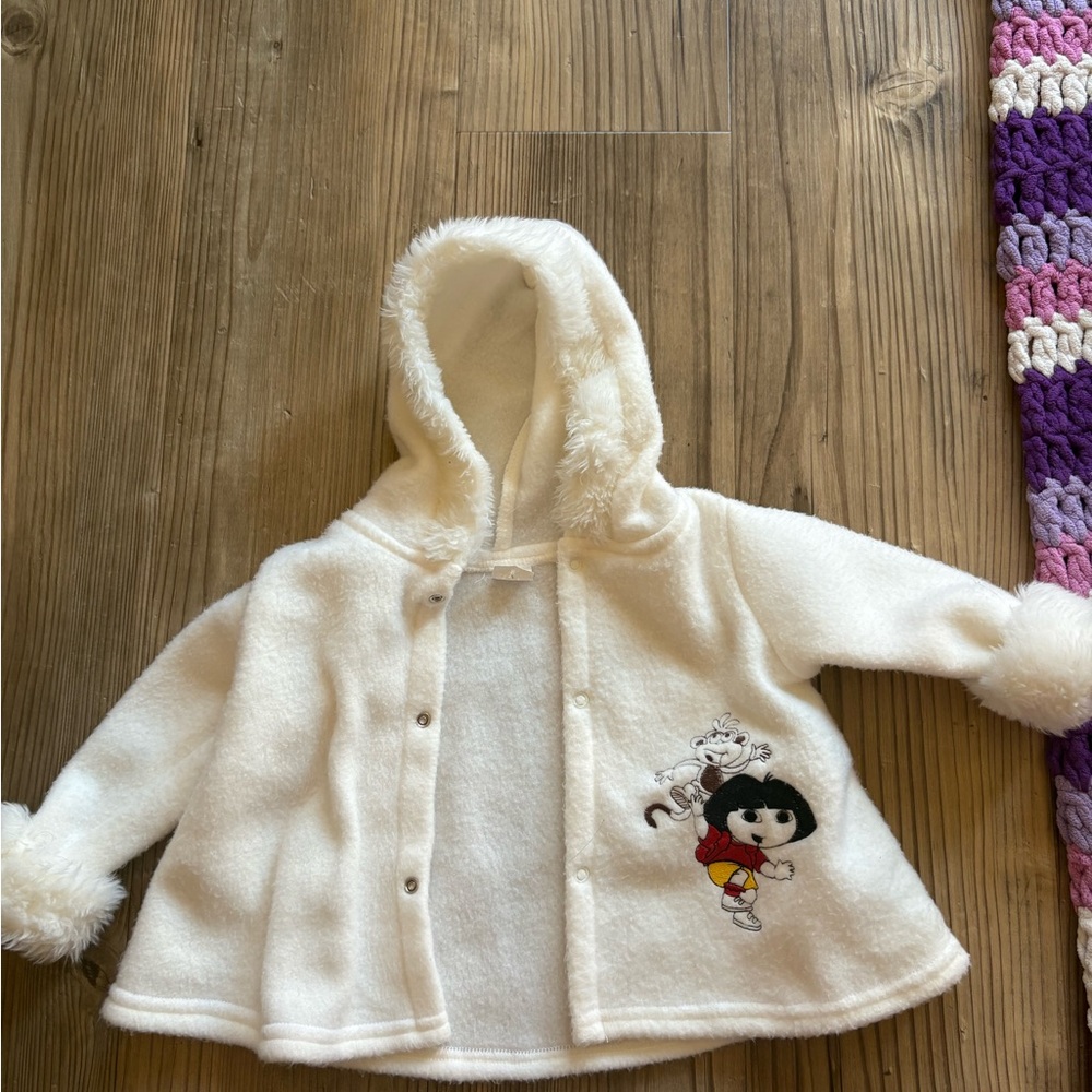Cozy White Kids Vintage Dora Hooded Jacket